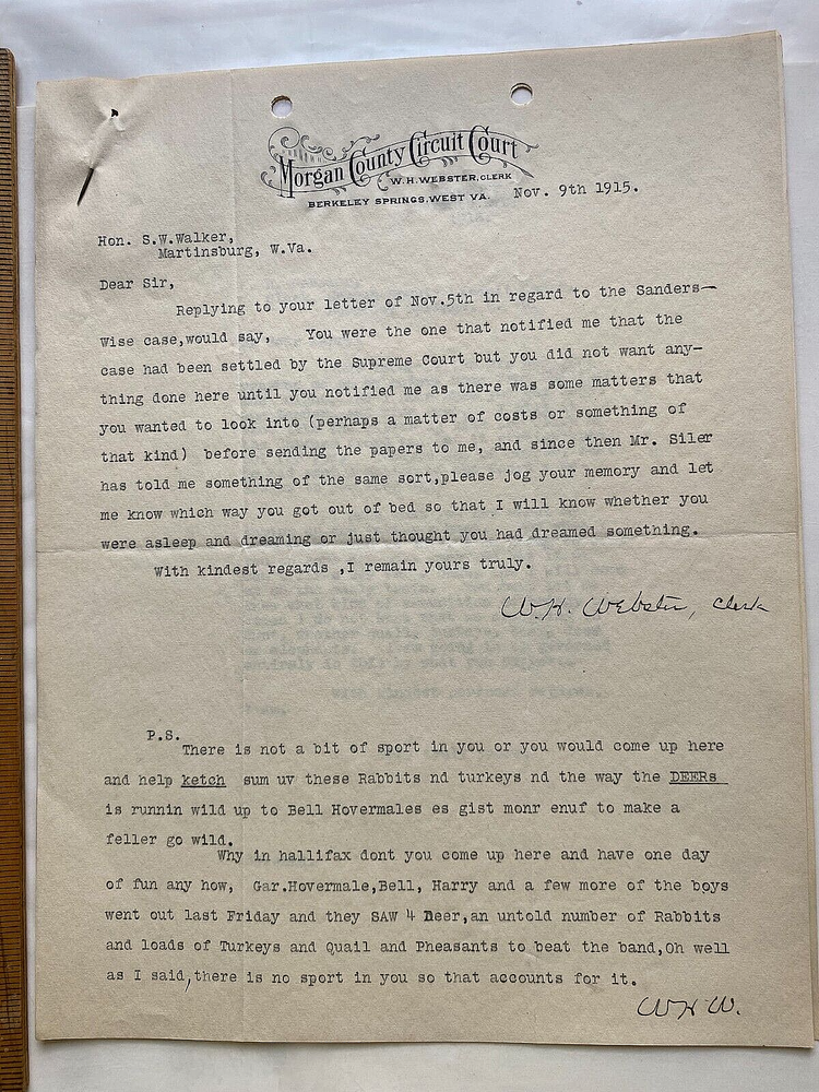 1915 Morgan County Circuit Court (WV) Letterhead + Copies of Two Other Letters