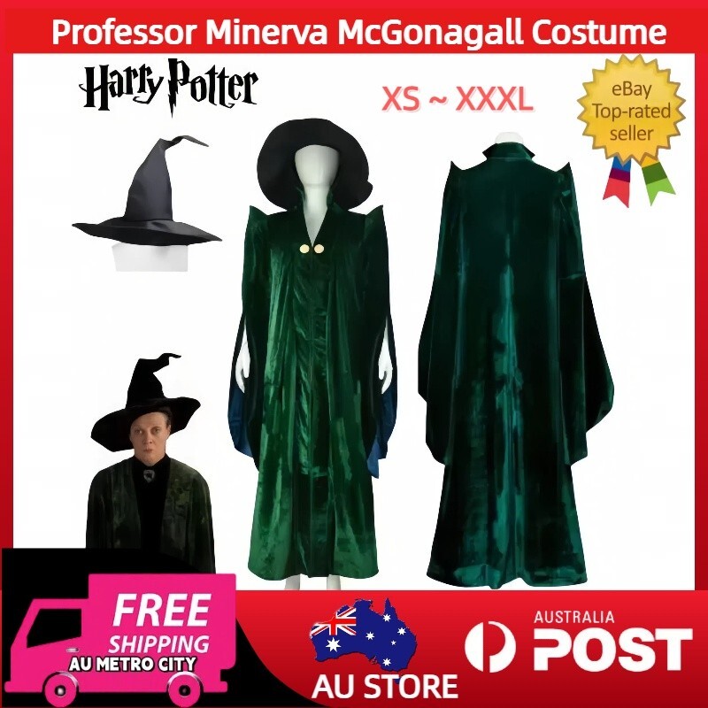 Minerva McGonagall Cosplay Costume Harry Potter Witch Hat Halloween Outfit