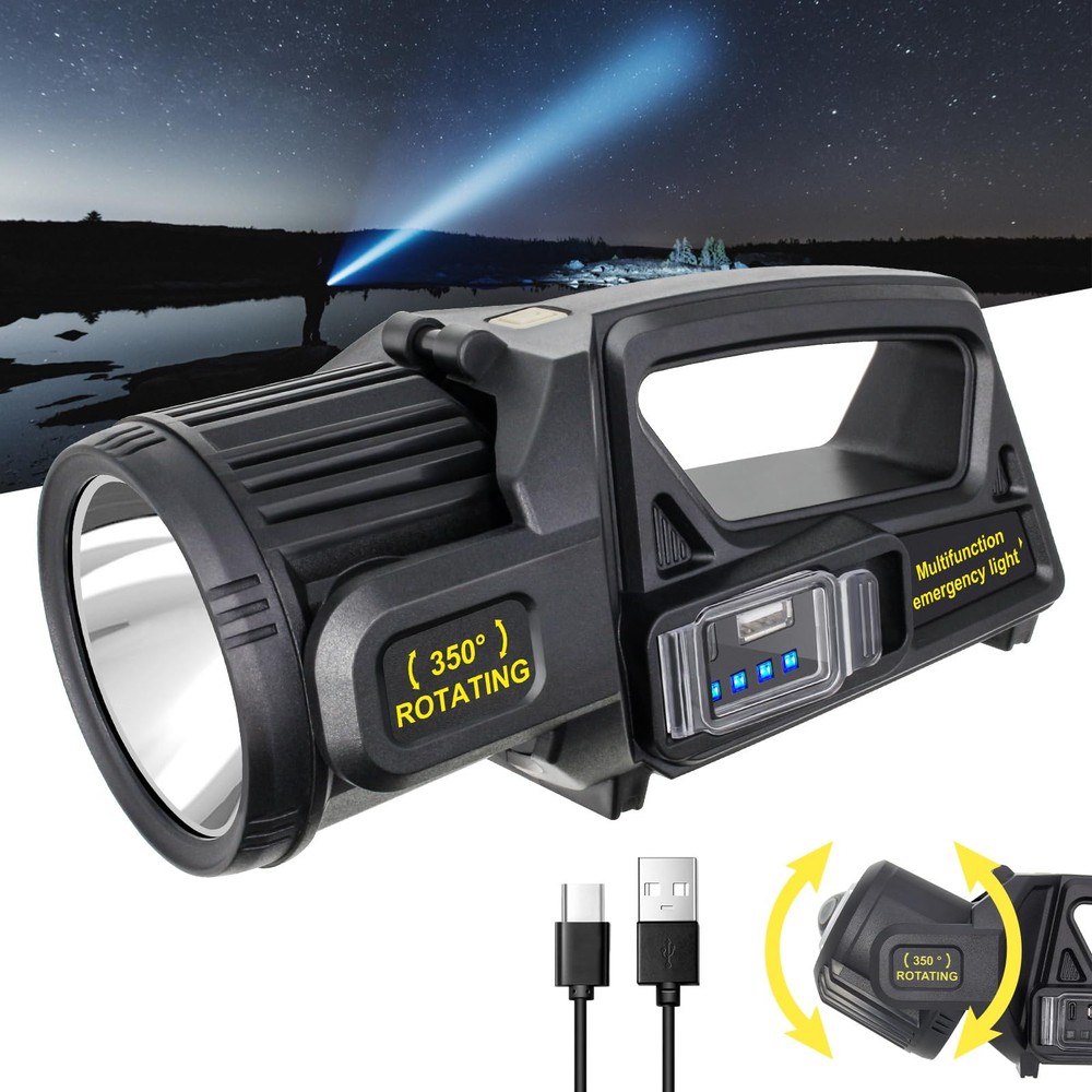 1000000 Lumens Rechargeable LED Spotlight Flashlight with 9 Modes