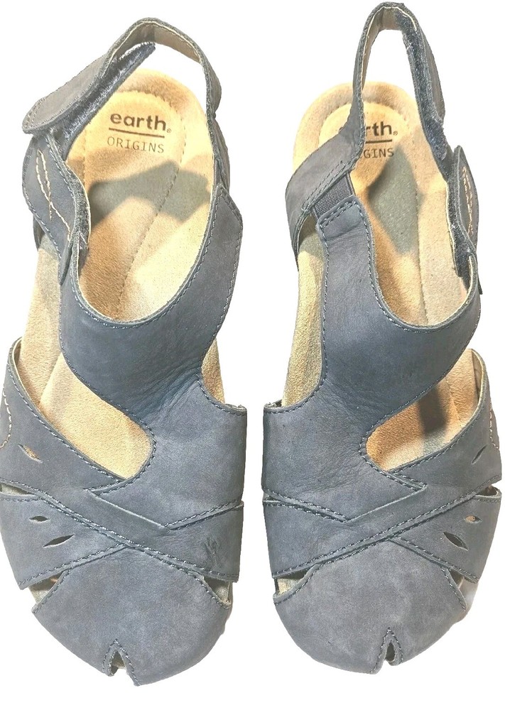 EARTH ORIGINS Birdine BLUE Leather Laser Cut MARY JANE Sandals US 7 EUR 38 CLEAN