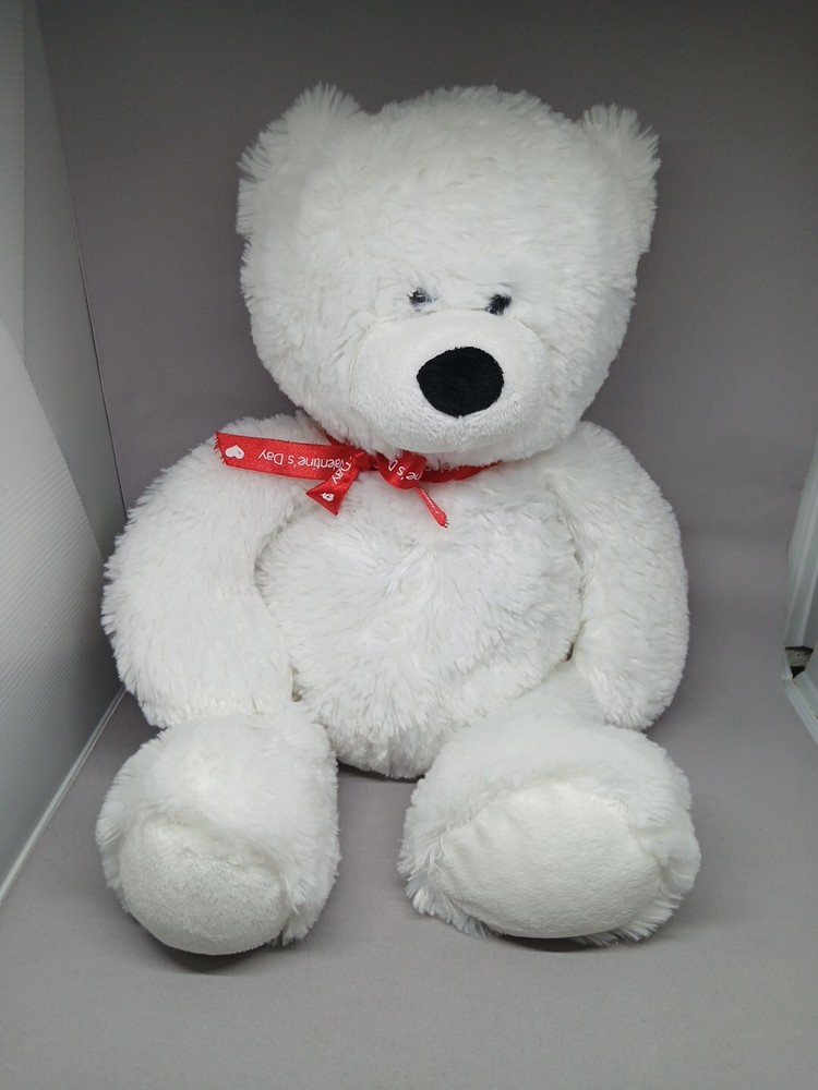 17-inch GANZ Snowdrop White Plush Teddy Bear with Ribbon Bow for Valentine's Day