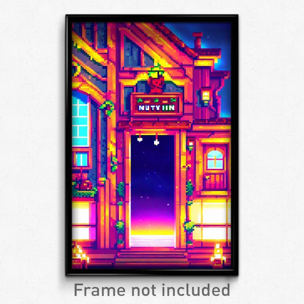 Pixel Art Poster - Nutty Inn (8 Bit Psychedelic Trippy Weird Video Game Print)