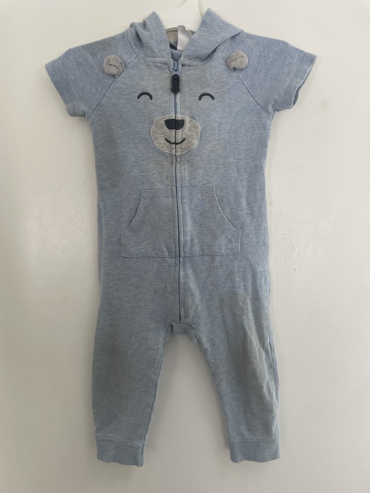 Carter's Baby Boy Cute Bear Hooded 100% Cotton Short Sleeve Jumpsuit Blue 18M