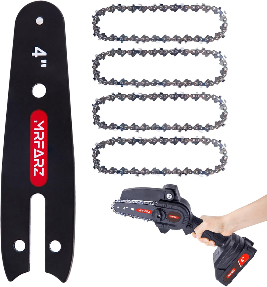 4-Inch Mini Chainsaw Bar with 4 Chainsaw Chains - 1/4