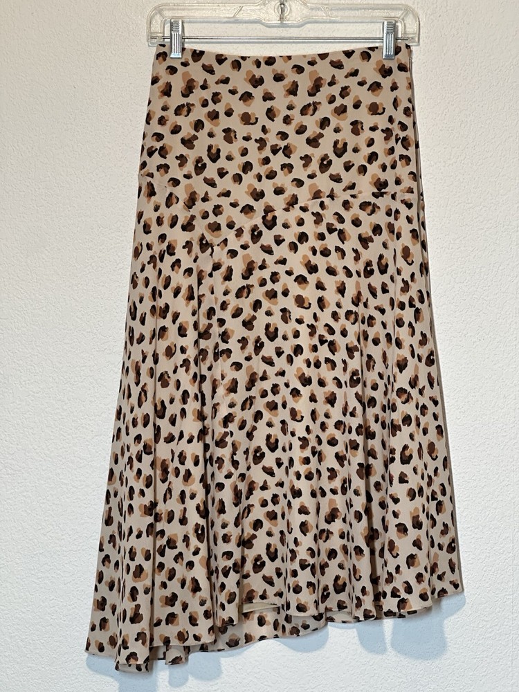 Theory Asymmetric Silk Skirt Womens Size 0 Lined Animal Print