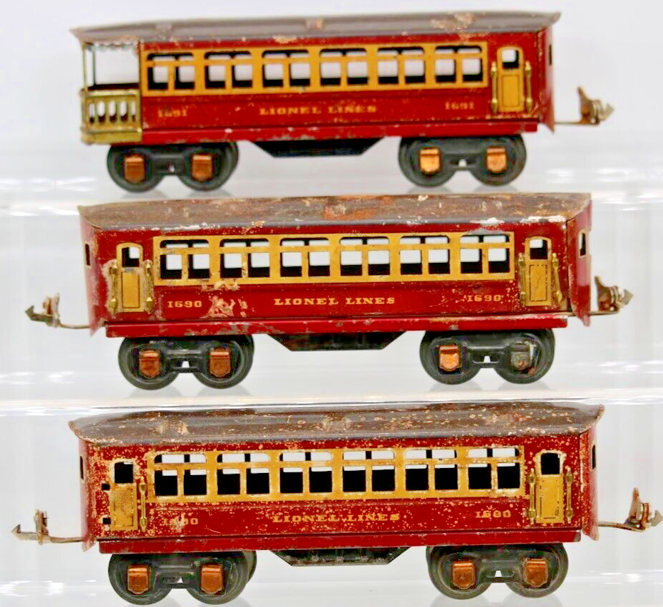 Lionel O Gauge 1690 1691 Prewar Passenger Train Cars 1 48 Scale Set of 3