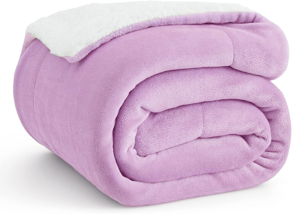 Thick Lilac Sherpa Fleece Twin Throw Blanket 60x80 Inches Winter Warmth Cozy