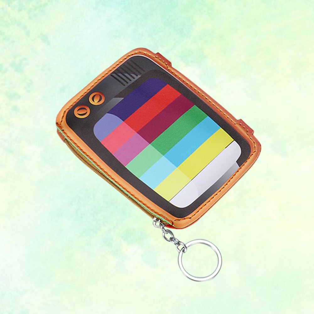 Cartoon PU Mini Zipper Coin Purse with Keychain Ring for Keys Wallet