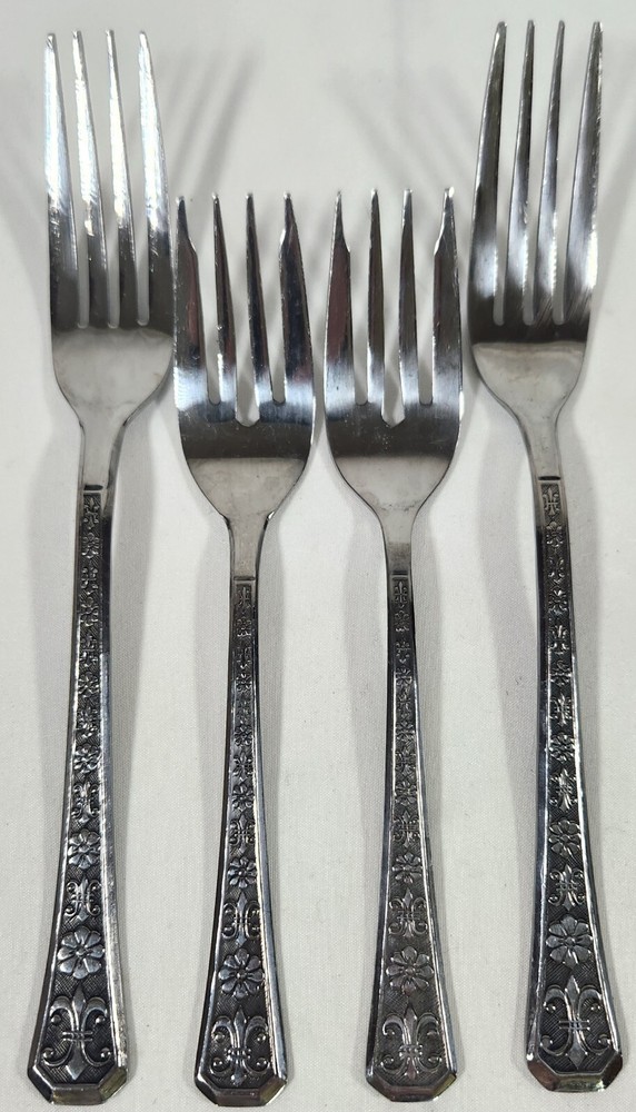 4 Pc Interpur Florenz Flatware Dinner/Salad Forks Fleur de lis Vtg Replacements