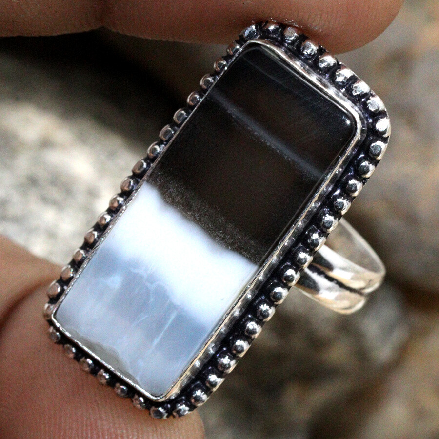 925 Silver Blue Opal Ethnic Ring Size US 9.5 Jewelry by Owhyee JW