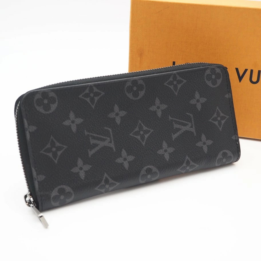 LOUIS VUITTON Eclipse Zippy Wallet Long Black Coated Canvas Used