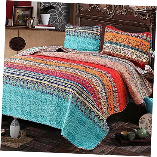 Quilt Set Queen Full Size Full/Queen (90''x90'') Blue & Red Bohemian Quilt Set