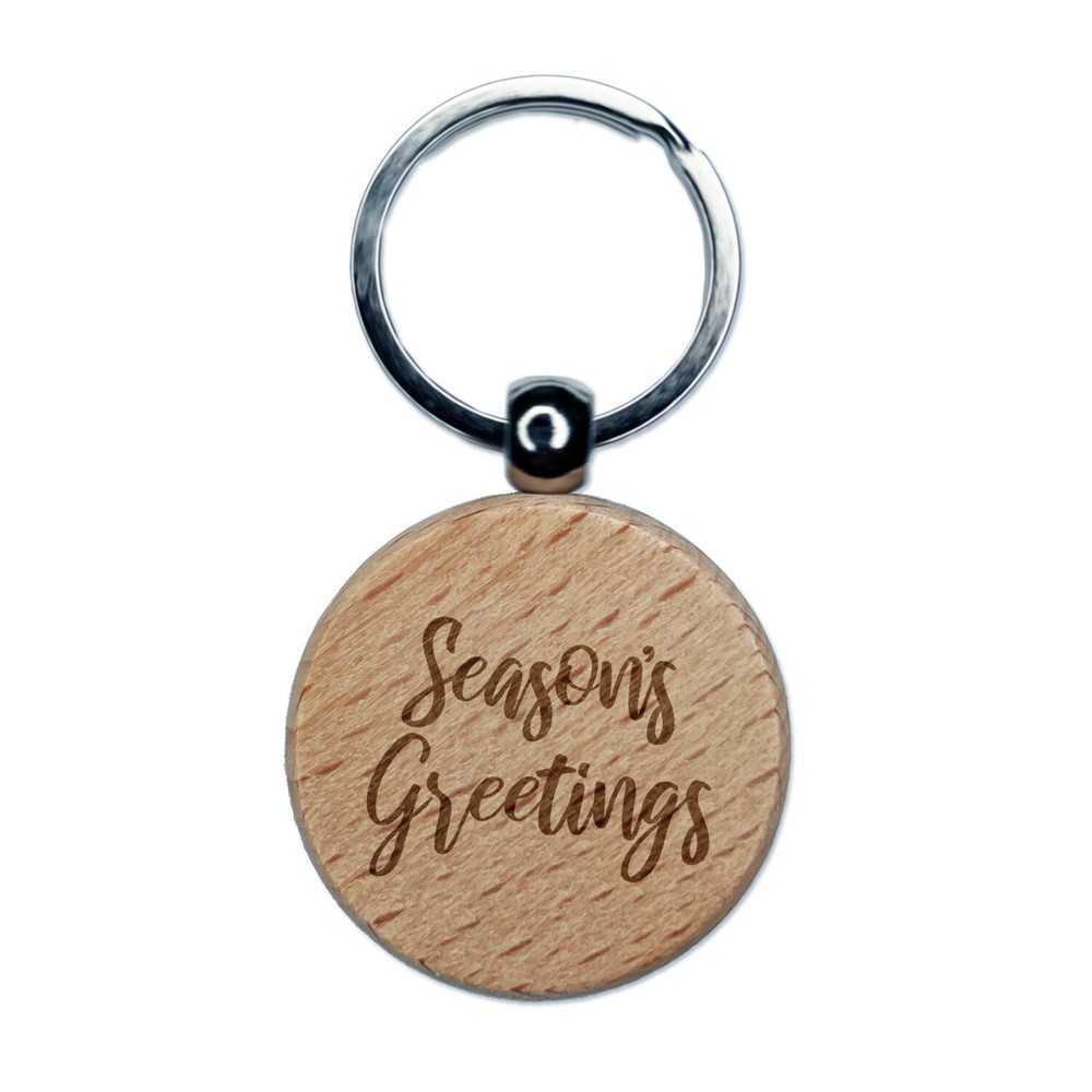 Season's Greetings Engraved Wooden Keychain Charm Tag  