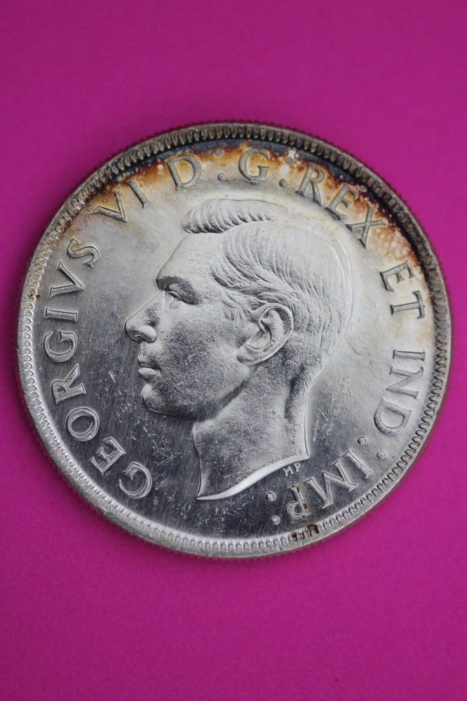 Key Date 1945 Canada Silver Dollar Rare Rainbow Toned Coin .800 Fine Silver 56