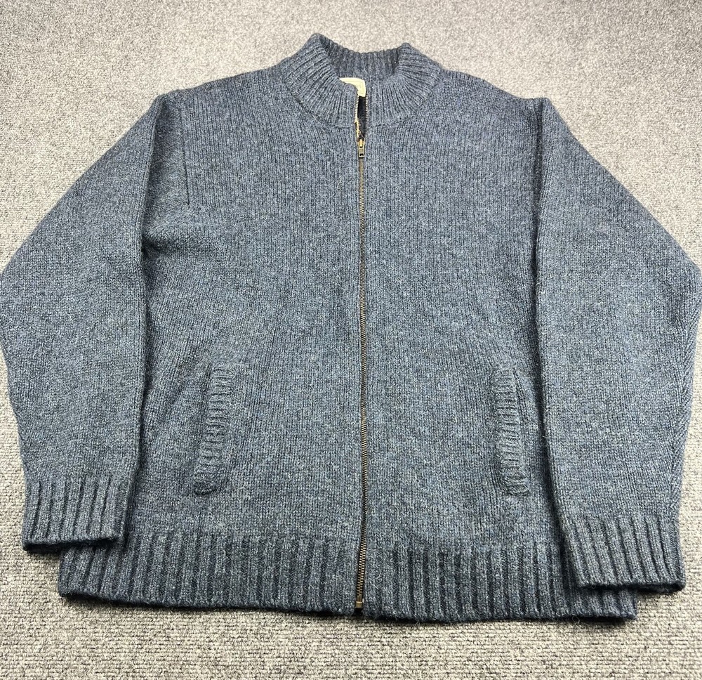 LL BEAN Shetland Wool Sweater Men’s XL Reg Full Zip Cardigan Knit Grandpa Blue
