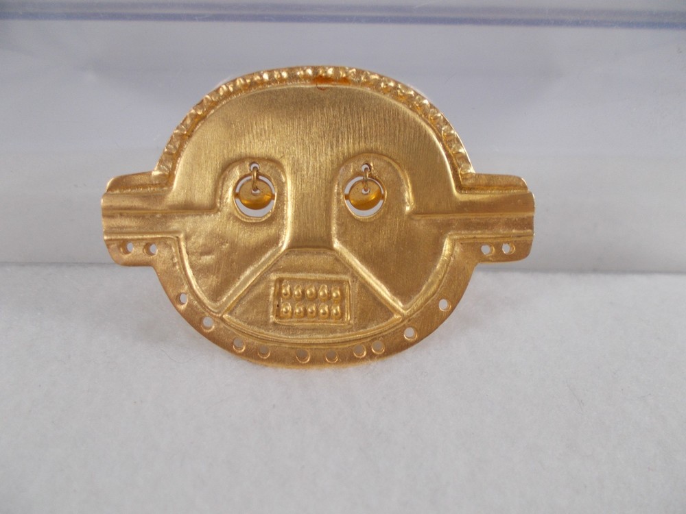 VTG 1994 Gold Tone MMA Metropolitan Museum of Art Mayan Warrior Mask Brooch