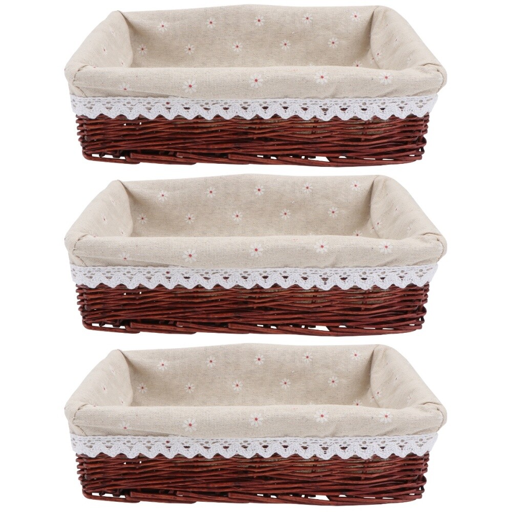 3 Pack Bread Serving Basket for Table Wicker Food Baskets Storage Woven Rattan
