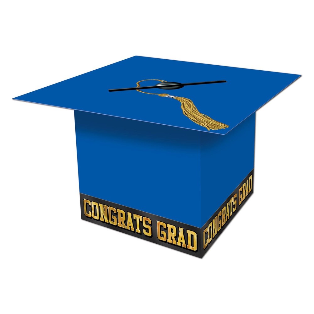 Blue Graduation Cap Card Box - Party Decoration for Grad Celebrations