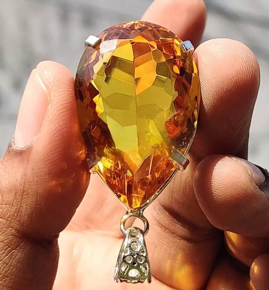 Natural Citrine Pear Cut 925 Silver 96.62 Ct Pendant Gemstone