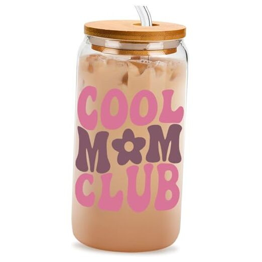 Cute 16oz Coffee Glass Can Cup for Mom - Perfect Birthday Gift  