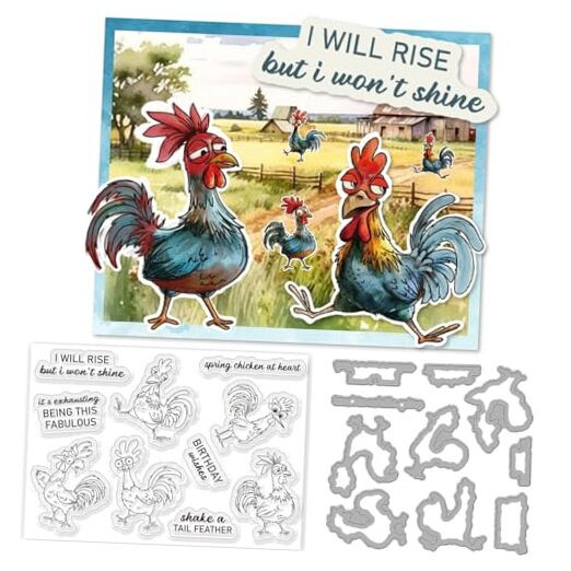 Cartoon Rooster Clear Stamp Set with Matching Metal Dies