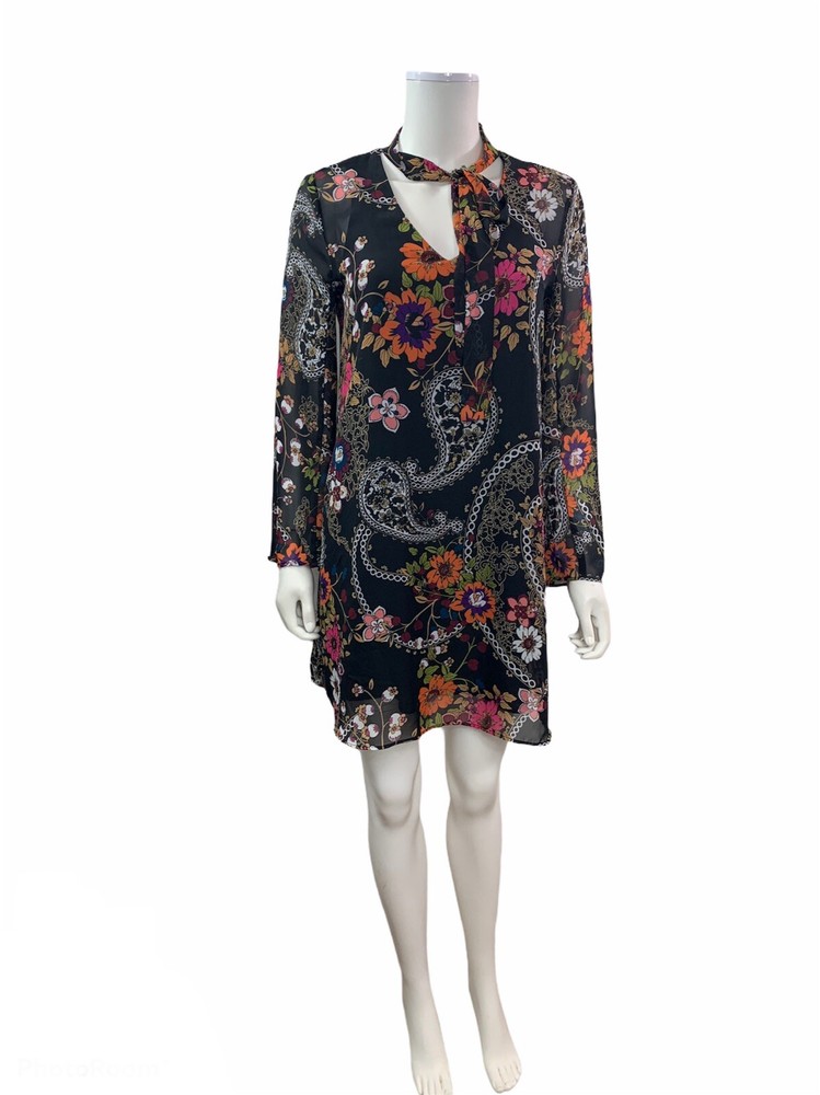 New York And Company Women’s Size 2 Long Sleeve Tie Neck Paisley Floral Dress