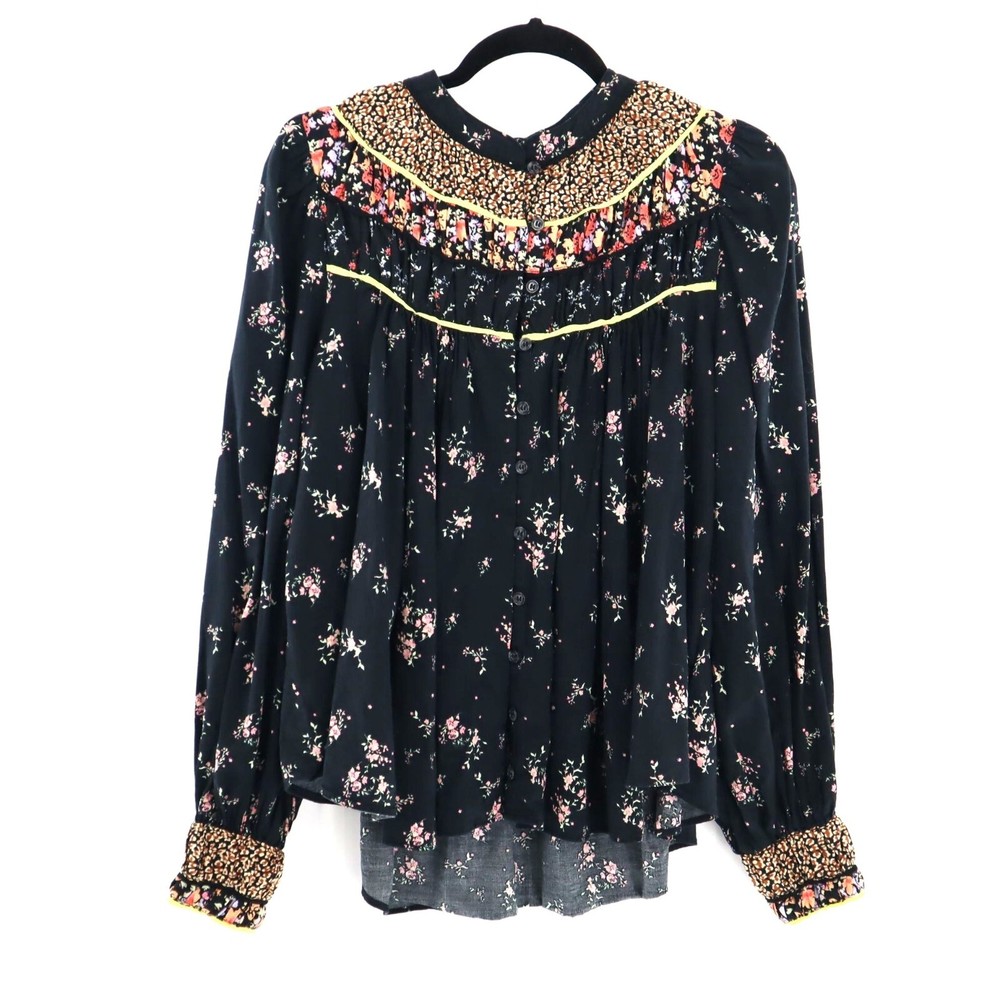 Free People Paloma Blouse Women's M Black Witchy Gypsy Prairie Bohemian Cottage