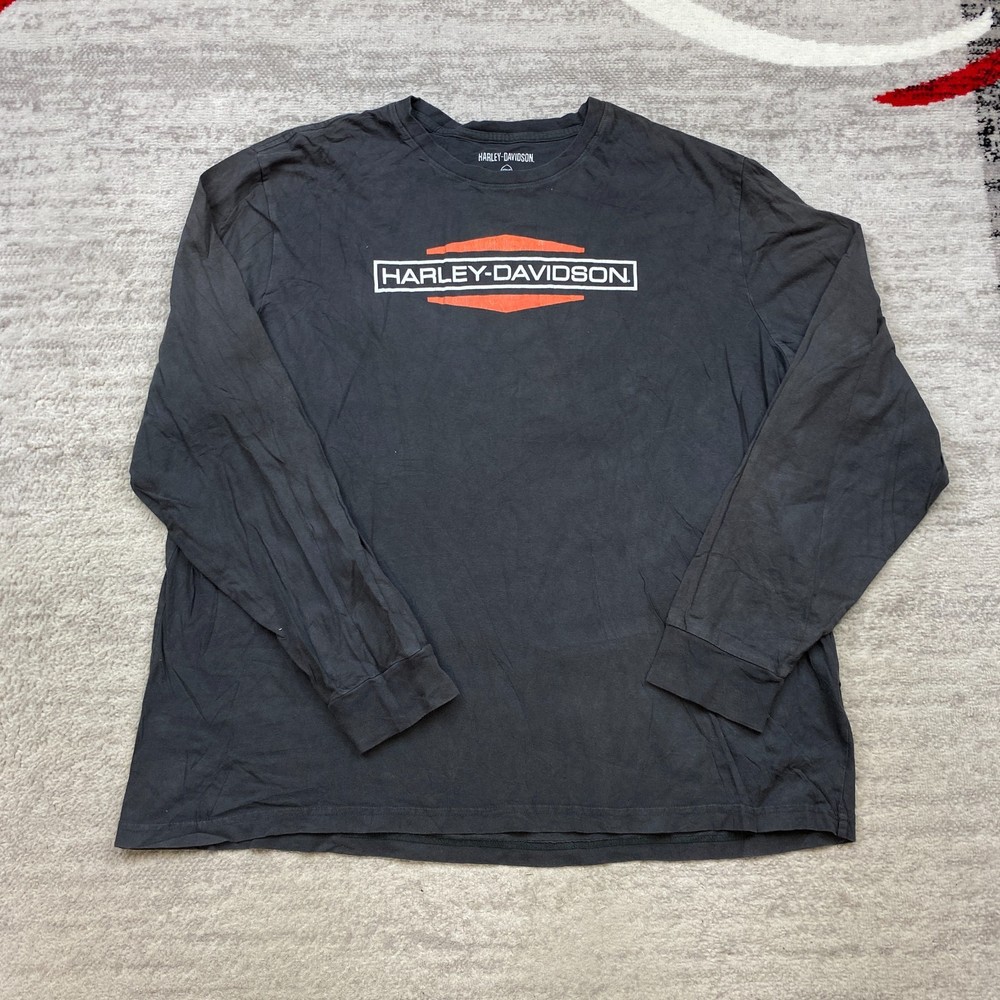 Harley Davidson Shirt 2XL XXL Gray Orange Biker HD Spellout Motorcycle Faded Men