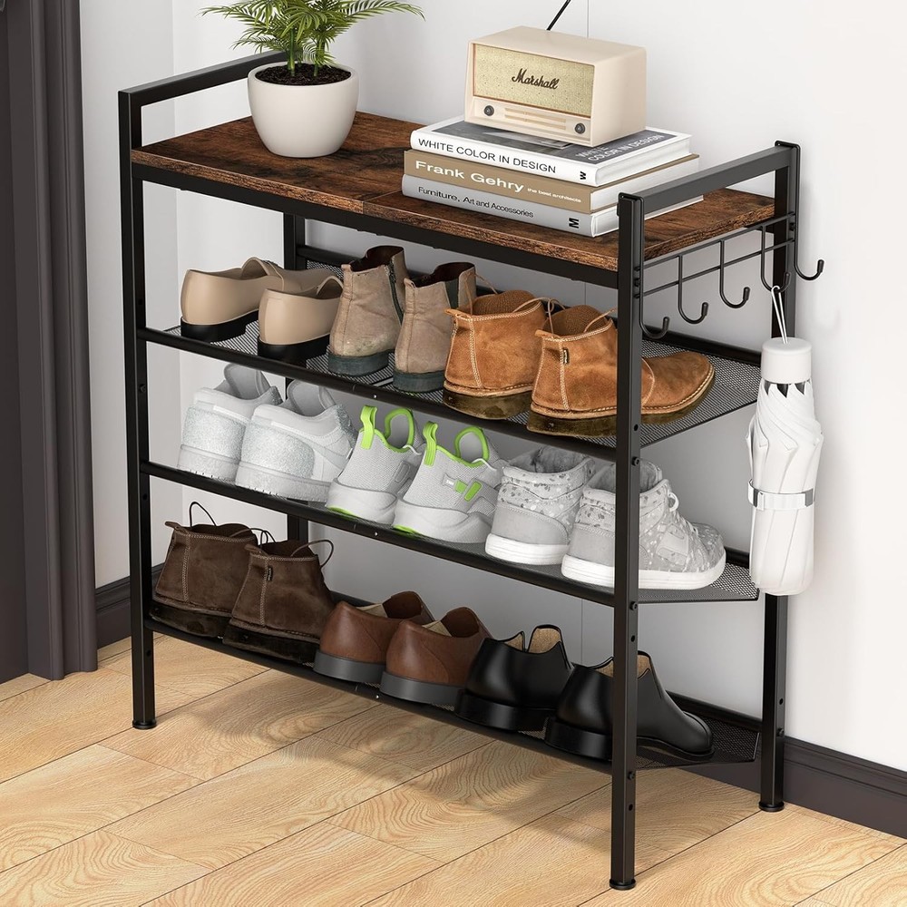 4-Tier Adjustable Metal Shoe Rack for Entryway - Sturdy Space-Saving Storage