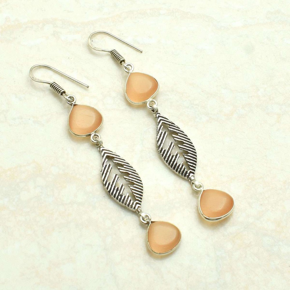 Cat Eye Gemstone Handmade Drop Dangle Earrings Jewelry Gift 2.6