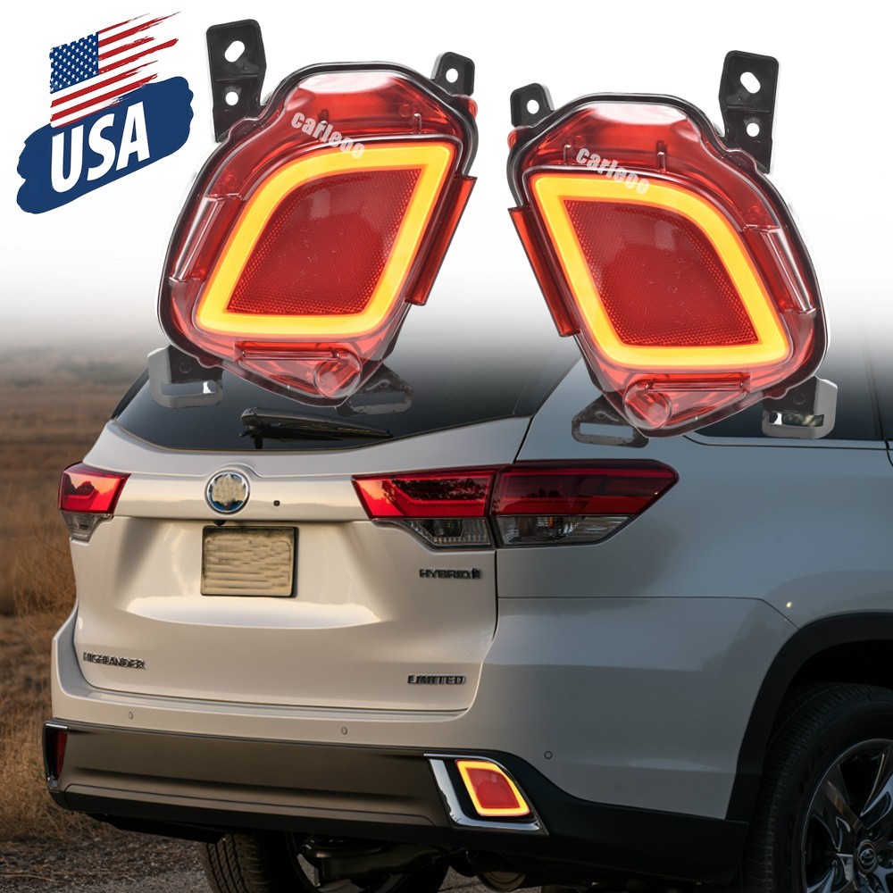 Led Turn Signal Fog Rear Bumper Reflector Lights For toyota Highlander 2015-2019