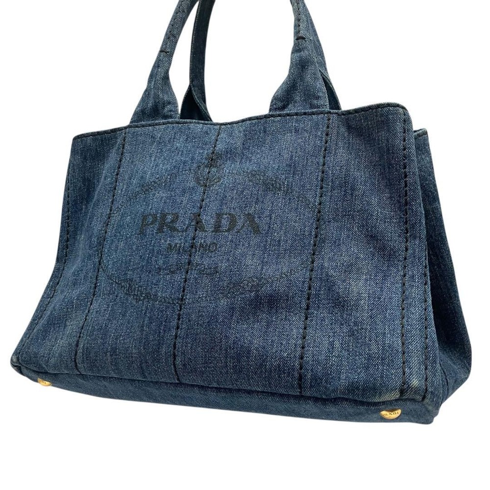 Prada Denim Canapa Logo Triangle Plate Tote Bag Medium Size Japan Import