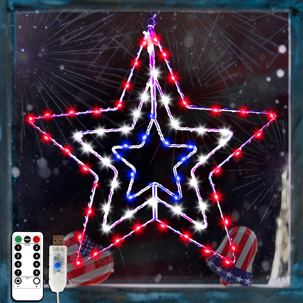 4Th of July Patriotic Decorations, Red White and Blue Memorial Day Decor Star Li
