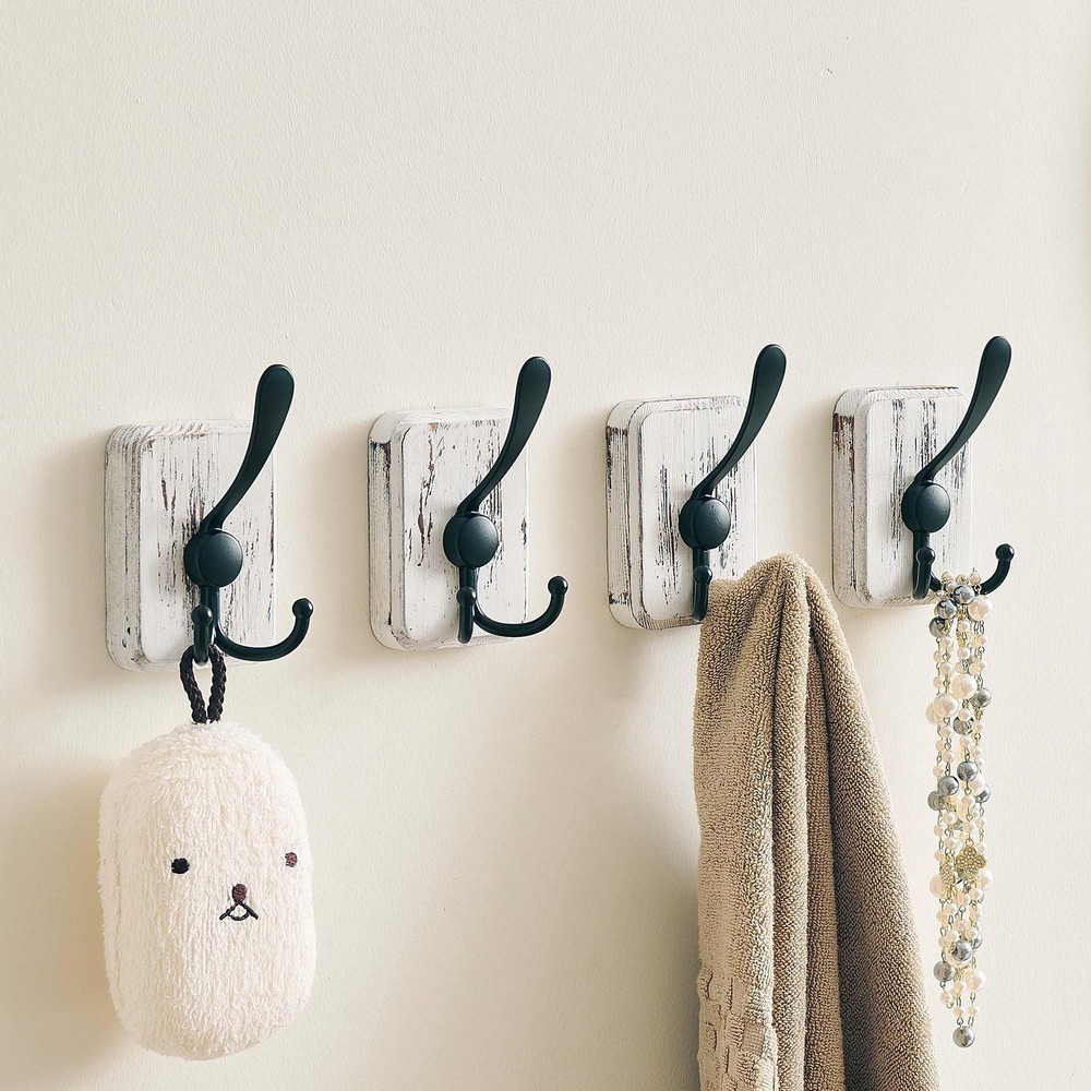 4 Pack Rustic Farmhouse Wall Hooks for Bathroom Towels and Coats