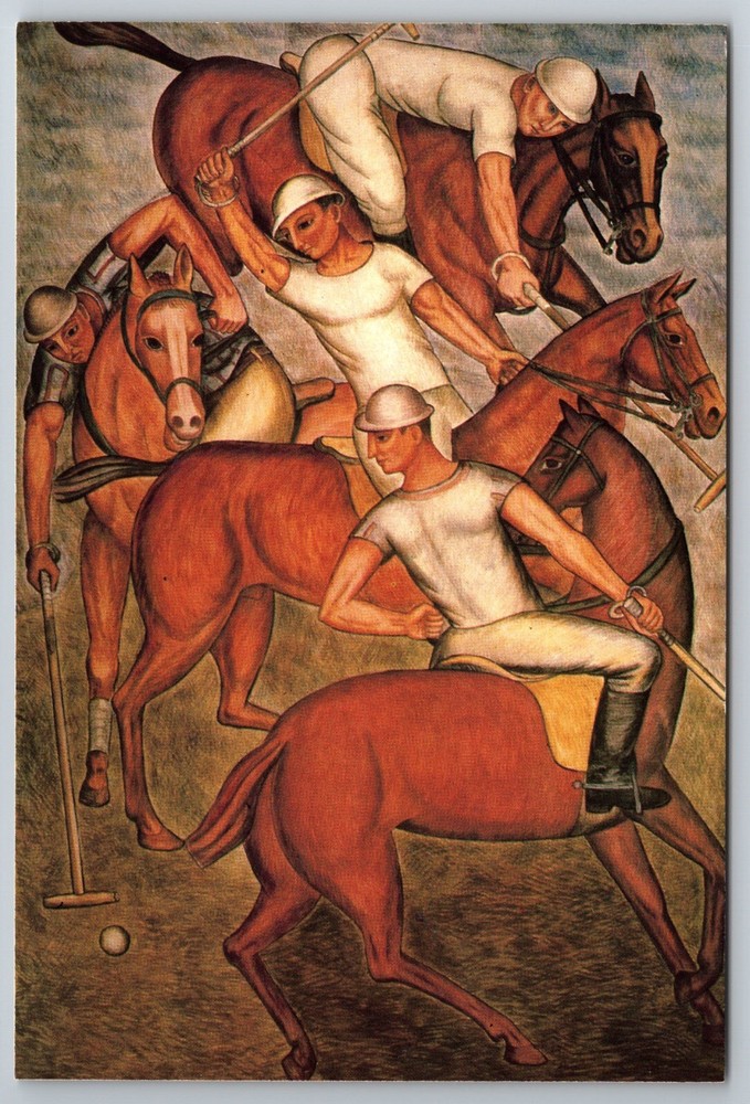 Edward Terada Sports Painting - Men on Horses Playing Polo Postcard E1