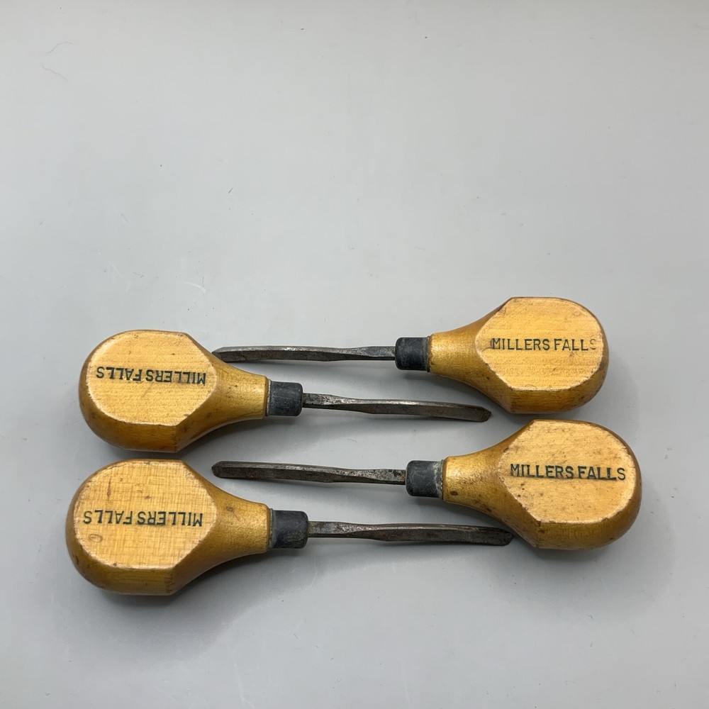 4 Vintage Miller Falls Wood Carving Palm Chisel Gouges See Pics.