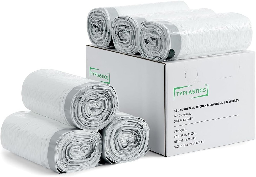 Convenient 300 Count Drawstring Kitchen Trash Bags - Fits 13 Gallon Bins