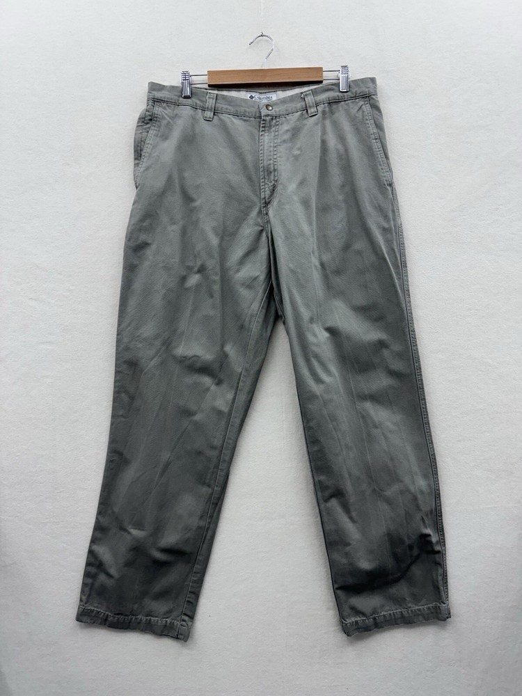 Columbia Mens 36 Canvas Chino Pants Zip Pocket Green