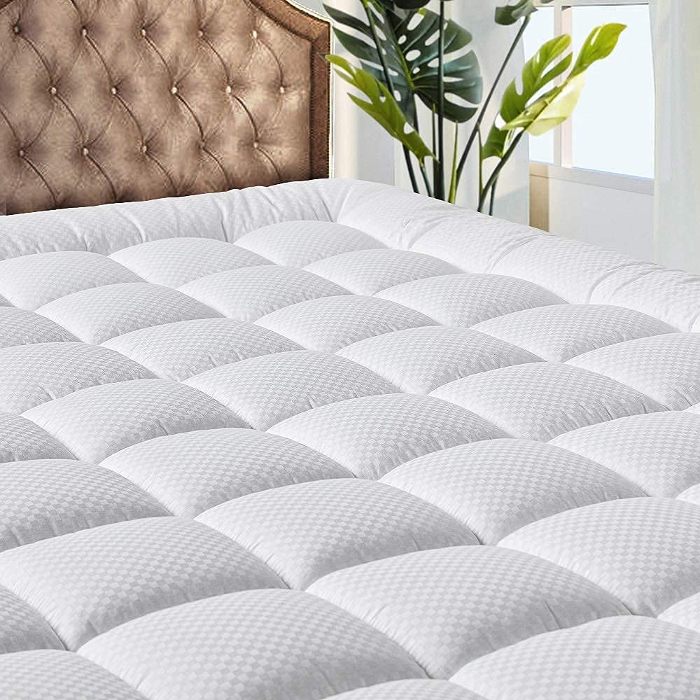 Cooling Breathable Quilted Fitted Queen Mattress Pad Soft Fluffy Comfort  