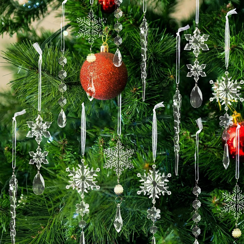 Christmas Tree Clear Glass Icicle Ornaments Decoration Xmas Home Decor Set of 22