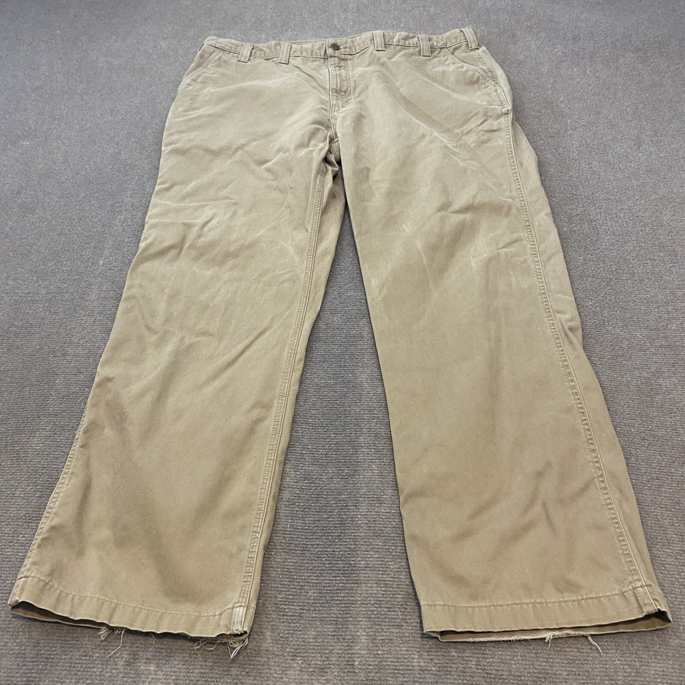 Carhartt Pants Mens 44 (43) Relaxed Fit Tan Khaki Rugged 100095 Measures 43x32