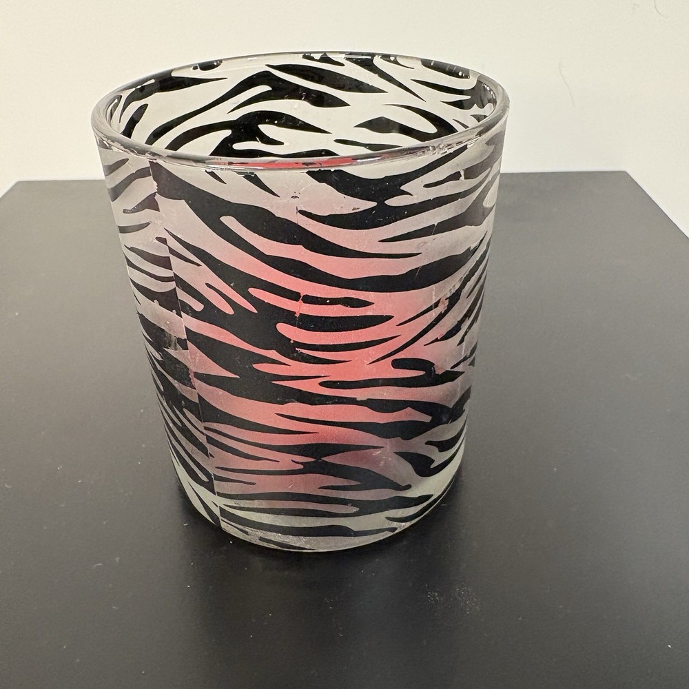 Zebra Print 3-Inch Glass Votive with Red Candle