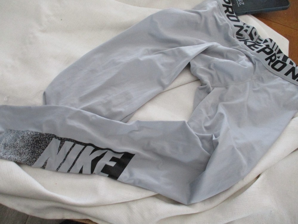 NIKE Pro Men's Compression Tights - Large, Gray, Dri-FIT Technology for Football and Sports Performance