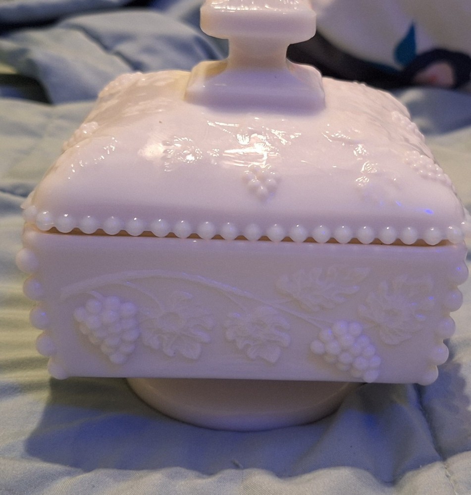 Vintage White Milk Glass Pedestal Candy Dish with Finial Lid