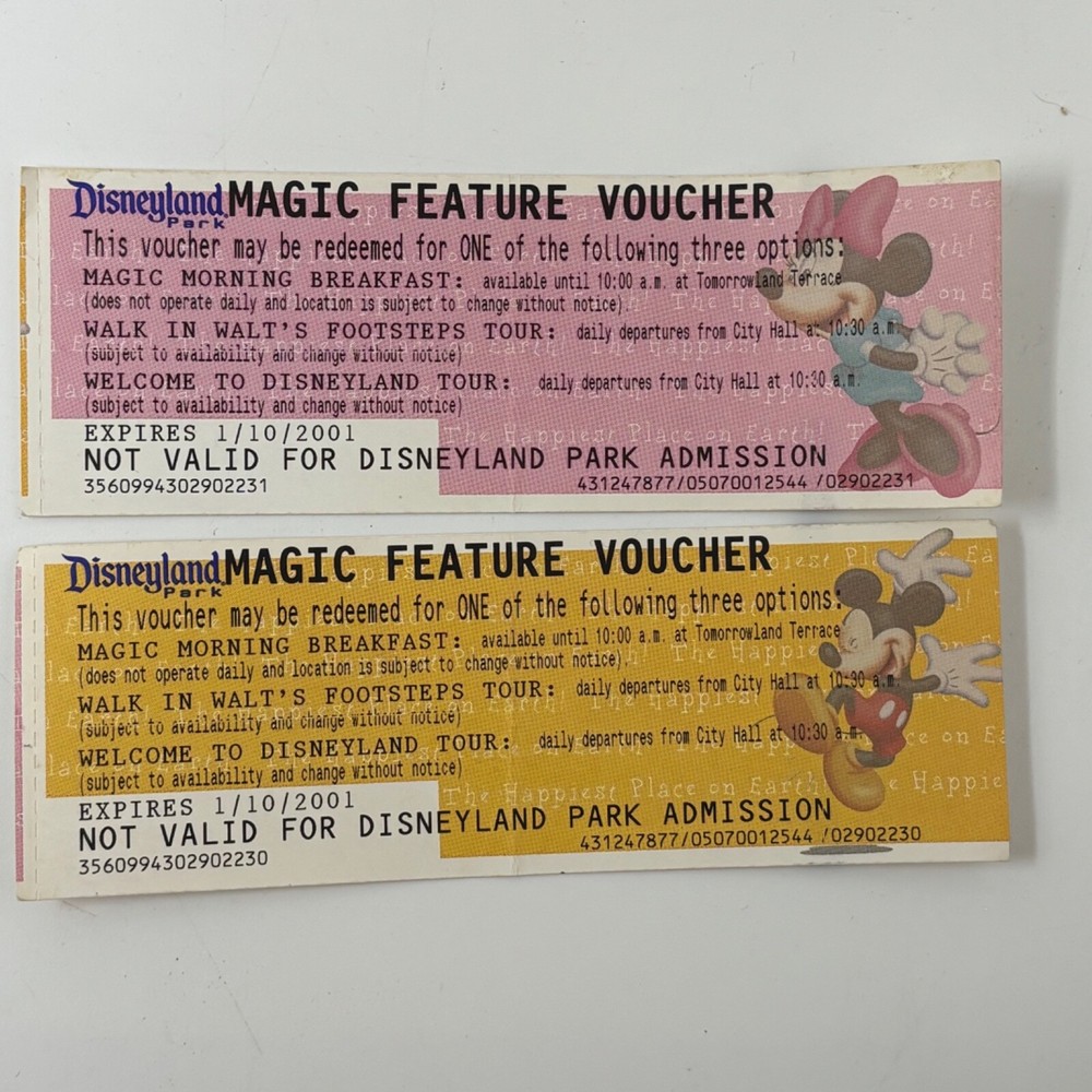 Vintage Disneyland Magic Feature Voucher Pink Minnie Gold Mickey EXPIRED Tickets-image