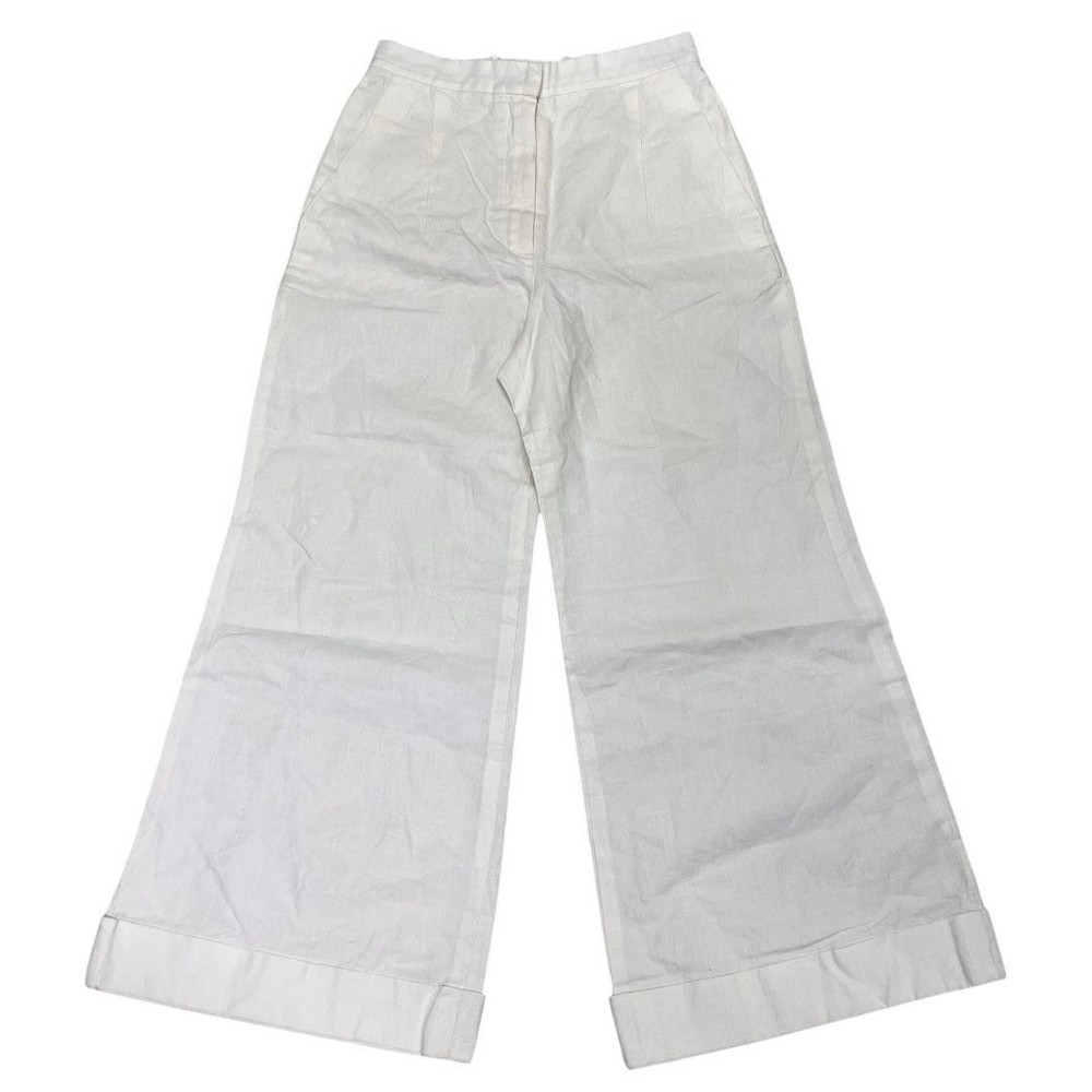 Chanel Coco Button Linen Wide-Leg Pants Preowned Size M Good Condition