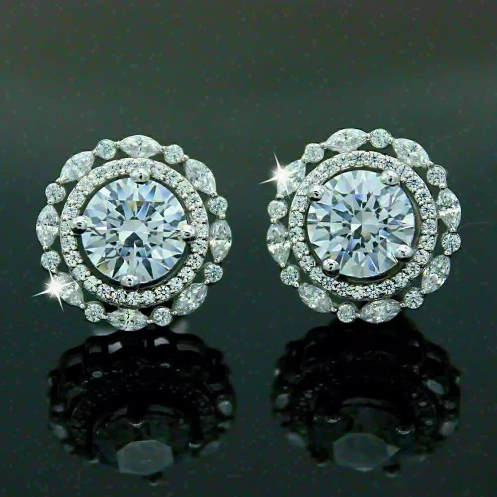 2.79 Ct Round Cut Moissanite Halo Stud Earrings in Sterling Silver