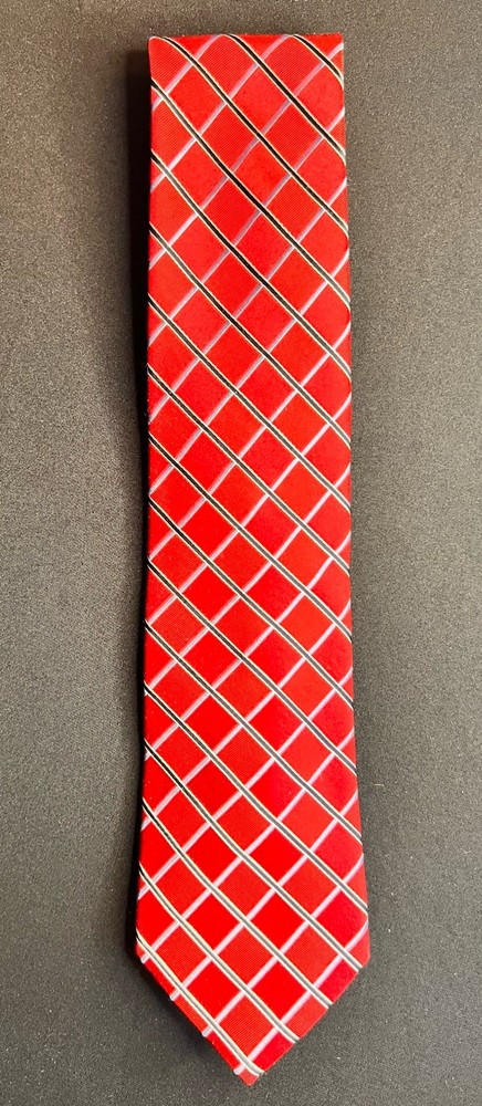 Tommy Hilfiger Red and Navy Blue 100% Silk Necktie for Men
