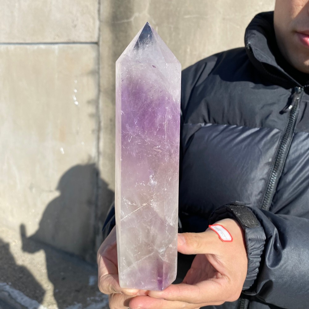 1.8LB Natural Amethyst Obelisk Carved Quartz Crystal Wand for Reiki Decor
