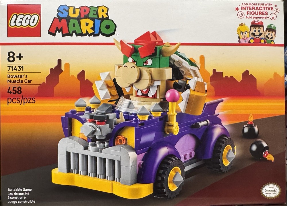 Super Mario Kart Lego Bowser Muscle Car Building Set with 458 Pieces for Kids and Adults